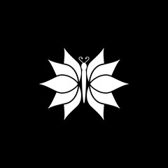 Abstract butterfly flower simple icon isolated on dark background