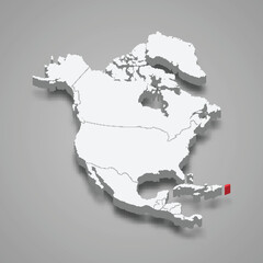 Puerto Rico country location within North America. 3d map