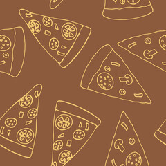 pizza seamless pattern hand drawn in doodle style. Suitable for menu, packaging, wrapping paper, wallpaper, background, textile, digital paper.