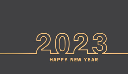 Golden Happy New Year 2023 on black background. Luxury style. Copy space. Vector illustration.