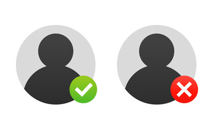 Profile icon with a check mark and a cross. Vector illustration