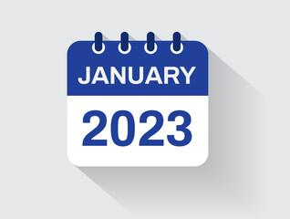 Calendar 2023 icon. Schedule icon isolated on gray background. Flat design. Vector illustration.