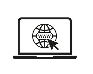 Earth www icon with cursor on computer. Vector illustration. Vector illustration