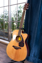 Acoustic guitar. wood guitar, music instrumental concept