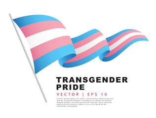 The transgender pride flag is hanging on a flagpole and fluttering in the wind. A colorful logo of one of the LGBT flags. Sexual identification.
