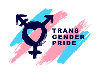 A symbol and a sign of transgender pride. Blue, pink and white brush strokes drawn by hand. A colorful logo of one of the LGBT flags.