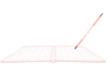 Totally white notebook with blank pages and deleted content erased by pencils with eraser, without written words, metaphorically represents cancel culture and historical revisionism, 3d illustration