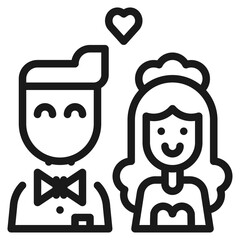 wedding couple happiness simple line icon