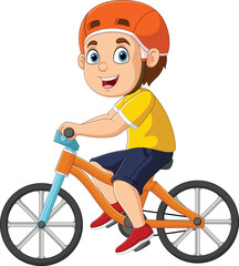 Cute little boy cartoon riding bicycle