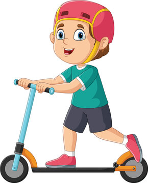 Cartoon boy riding a scooter