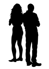 Couple of young guy and girl on white background