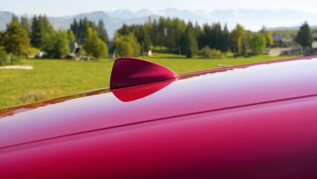 The bonnet of an Alfa Romeo car in the Alps mountains of France