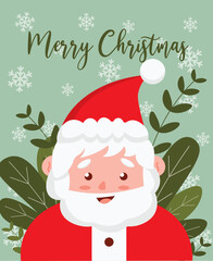 merry Christmas card template with Santa Claus flat design