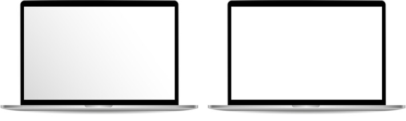 Fototapeta Realistic laptop mockups on transparent background. Vector set of laptop with blank and transparent screen, silver design. PNG image obraz