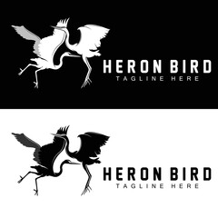 Bird Heron Stork Logo Design, Birds Heron Flying On The River Vector, Product Brand Illustration