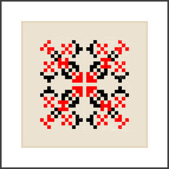 Traditional Ukrainian knitted embroidery art, ethnic mandala ornament vyshyvanka