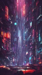 Obraz premium Cyberpunk metropolis, cinematic. Cover, illustration.