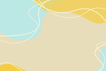 simple free space background with pastel blue and yellow irregular shapes and wavy white lines