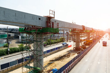 Elevated road or Highway interchange,Elevated expressway construction site. Concrete structure of...