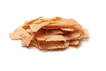 Group of tasty beer snacks. Dehydrated chicken meat slices.