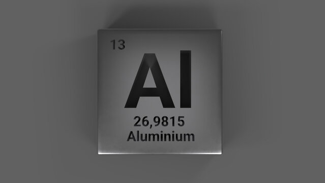 Periodic table element aluminium icon on grey background. 3d illustration