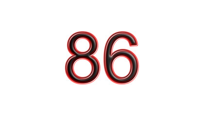 red 86 number 3d effect white background