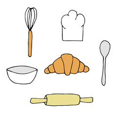 Baking and equipment set vector illustration, hand drawing