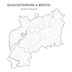 Administrative Map of Gloucestershire and the City of Bristol with Counties, Districts, and Civil Parishes as of 2022 - United Kingdom, England - Vector Map