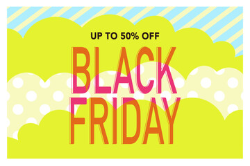 horizontal bright yellow background with pink inscription black friday sale