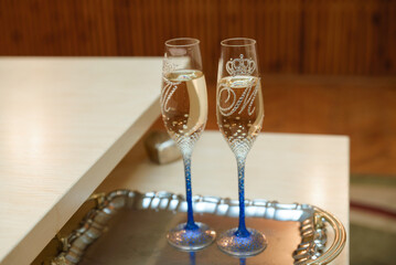 wedding glasses with sparkling wine