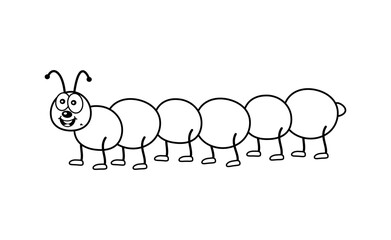 Caterpillar for coloring in black and white on a white background