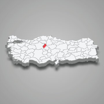 Kirikkale region location within Turkey 3d map
