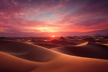 Wall murals Bordeaux Breathtaking sunset over Sahara Desert sand dunes. Majestic golden hues illuminate the undulating dunes, showcasing nature's artistry. Ideal for Sahara Desert and sunset enthusiasts       