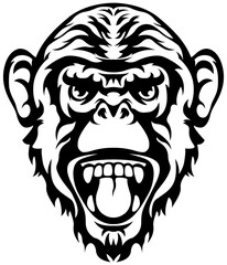 Black and white hand drawn face of angry monkey illustration mascot art
