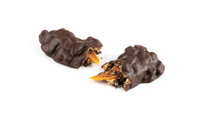 Caramel Chocolate Bar with Peanuts Isolated, Dark Chocolate, Toffee and Nut Snack