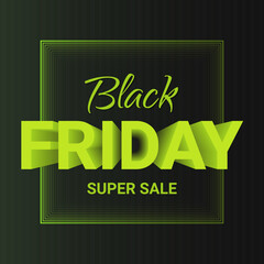 black friday super sale text in square design with 3d text effect
