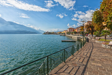 Fototapeta na wymiar Boardwalk of Gravedona ed Uniti at Lake Como