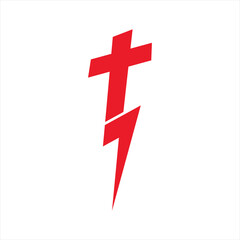 Vector illustration of a cross and lightning sign logo design.