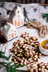 Christmas Chessboard cookies in christmas background