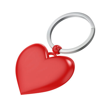 Keyring with red heart isolated on transparent background
