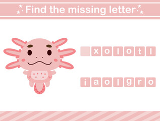 Find the missing letter of animal.suitable for preschool.Educational page for kids