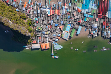 Fototapeta na wymiar Aerial view of Ko Panyi or Koh Panyee muslim fishing village in Phang Nga Province, Thailand
