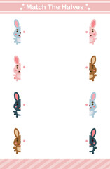 match the halves of carton rabbit game for children worksheet game for kids