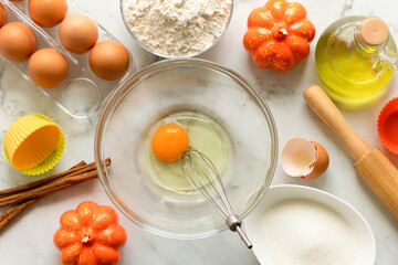traditional homemade autumn pumpkin pie for dinner. baking cooking process. thanksgiving day, hapy halloween.