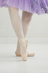Ballerina's legs in pointe shoes and tutus