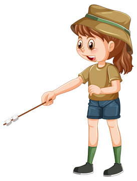 girl roasting marshmallows campfire setting clip art preview