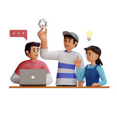 Teenage doing discussion 3d cartoon character illustration