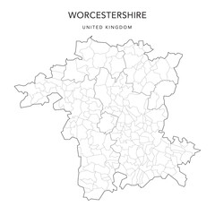 Administrative Map of Worcestershire with Districts and Civil Parishes as of 2022 - United Kingdom, England - Vector Map