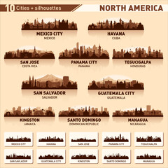 City skyline set. 10 city silhouettes of North America - obrazy, fototapety, plakaty