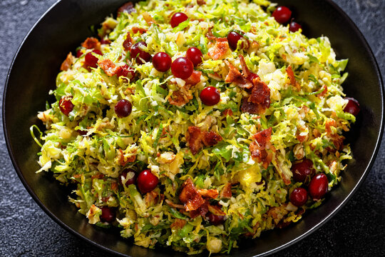 Brussels Sprouts Slaw With Bacon And Cranberries